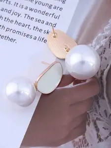 SUBHAGALANKAR Gold-Plated Pearls Studded Circular Drop Earrings