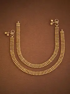 Kushal's Fashion Jewellery Gold Plated Artificial Stones And Beads Antique Anklets