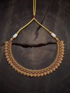 Kushal's Fashion Jewellery Copper Gold-Plated Ruby Studded Antique Necklace