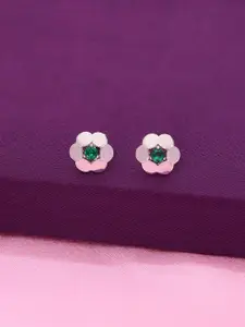 KAI JEWEL Sterling Silver Rhodium-Plated Floral Shaped Cubic Zirconia Studs