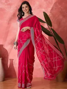 Sangria Checked Embroidered Saree With Unstitched Blouse