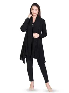 WOOL 4U Self Design Long Sleeves Longline Lapel Shrug