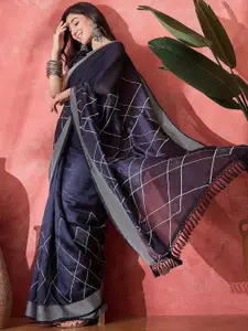 Sangria Checked Embroidered Saree With Unstitched Blouse