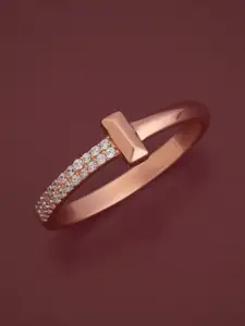 Kushal's Fashion Jewellery White 92.5 Pure Silver Rose Gold-Plated Zircon Party Ring