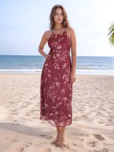 RARE Floral Print Georgette A-Line Maxi Dress