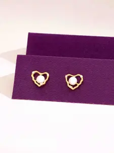 KAI JEWEL 92.5 Silver Gold-Plated Heart Shaped Cubic Zirconia Studded Studs