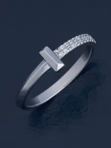 Kushal's Fashion Jewellery 92.5 Pure Silver Rhodium-Plated Zircon Party Finger Ring