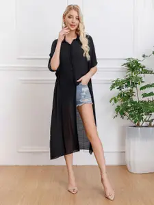 JC Collection Button-Front Longline Shrug