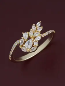Kushal's Fashion Jewellery 92.5 Pure Silver Gold-Plated Zircon Party Finger Ring