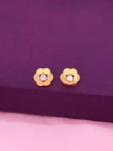 KAI JEWEL Sterling Silver Gold Plated Floral Shaped Cubic Zirconia Enamelled Studs