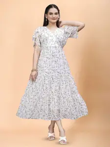 Anouk Floral Print Puff Sleeve Georgette Maxi Dress