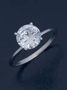 Kushal's Fashion Jewellery White 92.5 Pure Silver Rhodium-Plated Zircon Party Finger Ring