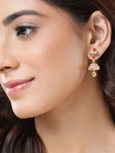 Peora Gold-Plated Artificial Stones Dome Shaped Jhumkas