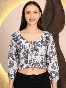 69 FASHION STREET Tie and Dye Print Bishop Sleeves Crop Top