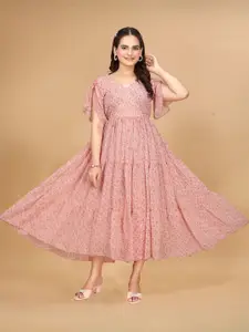 Anouk Floral Print Puff Sleeve Georgette Maxi Dress