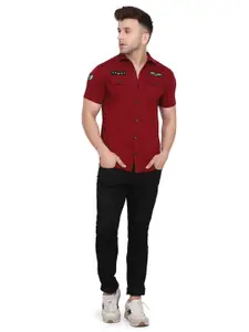 BEYOU FASHION Spread Collar Short Sleeves Cotton Casual Shirt