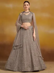 FABPIXEL Embroidered Sequinned Semi-Stitched Lehenga & Unstitched Blouse With Dupatta