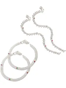 Heer Collection Set Of 2 Artificial Stones Studded Anklets