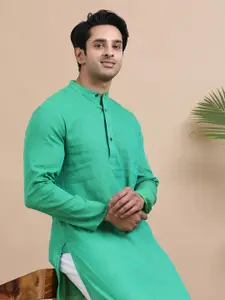 TATTVA Geometric Printed Band Collar Cotton Straight Kurta