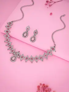 DIVASTRI Silver-Plated American Diamond Studded Choker Necklace Set with Stud Earrings