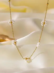 ANJNI CREATION Stainless Steel 18K Gold-Plated Artificial Beaded Minimal Necklace