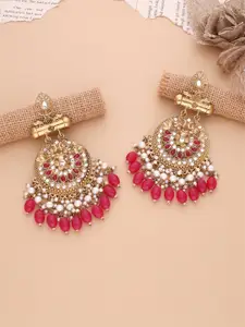 DIVASTRI Gold-Plated Artificial Stones Studded & Beaded Contemporary Chandbalis