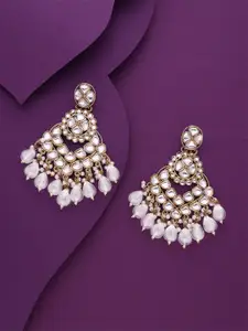 DIVASTRI Gold-Plated Artificial Stones Studded And Beaded Floral Drop Earrings