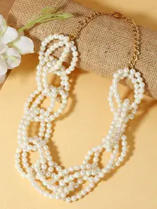 DressBerry Gold-Plated Pearls Beaded Layered Necklace