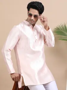 TATTVA Floral Printed Mandarin Collar Jacquard Cotton Straight Kurta