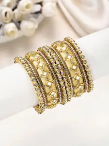 Peora Set Of 10 Gold-Plated Kundan Studded Chuda Bangles