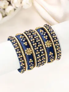 Peora Set Of 10 Gold-Plated Kundan Studded Chuda Bangles
