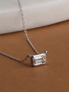 PALMONAS 925 Sterling Silver Rhodium-Plated CZ Studded Pendant & Chain