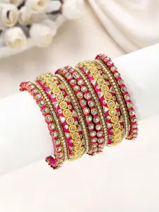 Peora Set Of 10 Gold-Plated Kundan Studded Chuda Bangles