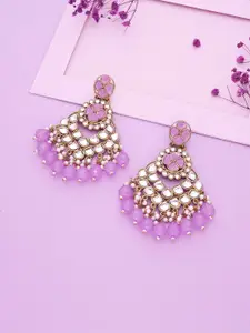 DIVASTRI Gold-Plated Artificial Stones Studded And Beaded Floral Drop Earrings