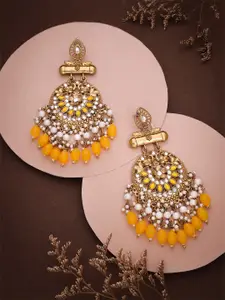 DIVASTRI Gold-Tone Contemporary Shaped Artificial Beads And Pearls Chandbali Earrings