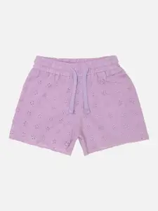 Bodycare Kids Bodycare Girls Lilac Self Design Regular Fit Bodycare Shorts