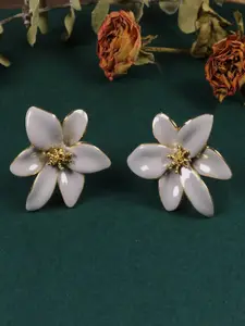 KRENOZ Gold Plated Enamelled Floral Shaped Studs