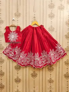 BAESD Girls Embroidered Thread Work Ready to Wear Art Silk Lehenga & Choli