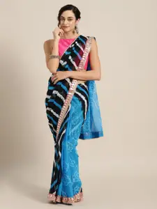 Geroo Jaipur Bandhani Leheriya Embroidered Saree With Unstitched Blouse Piece