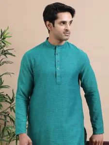 TATTVA Geometric Printed Band Collar Cotton Straight Kurta