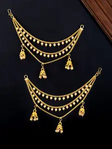 PRIVIU Gold-Plated 3-Layered Beads & Jhumki Dome Shaped Drop Ear Cuff