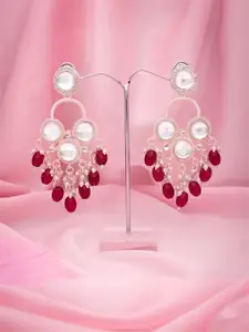 DIVASTRI Gold-Plated Artificial Stone Studded Pearls Beaded Contemporary Drop Earrings