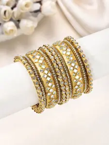 Peora Set Of 10 Gold-Plated Kundan Studded Chuda Bangles
