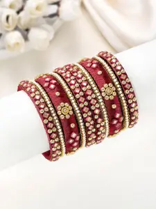 Peora Set Of 10 Gold-Plated Kundan Studded Chuda Bangles