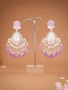 DIVASTRI Kundan Gold-Plated Contemporary Shaped Artificial Beads And Pearls Drop Earrings