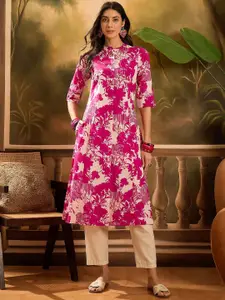 Sangria Abstract Printed Mandarin Collar Pure Cotton Straight Kurta