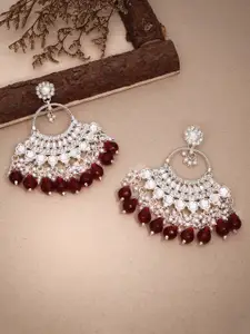 DIVASTRI Kundan Silver-Plated Contemporary Shaped Artificial Pearls Chandbali