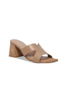 ERIDANI Solid Block Heel Open Back Sandals