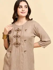 Anouk Rustic Floral Embroidered Round Neck Cotton Silk Straight Kurta