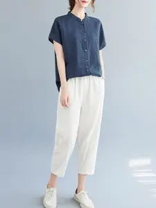 StyleCast x Revolte Women Cotton Mandarin Collar Shirt Style Top